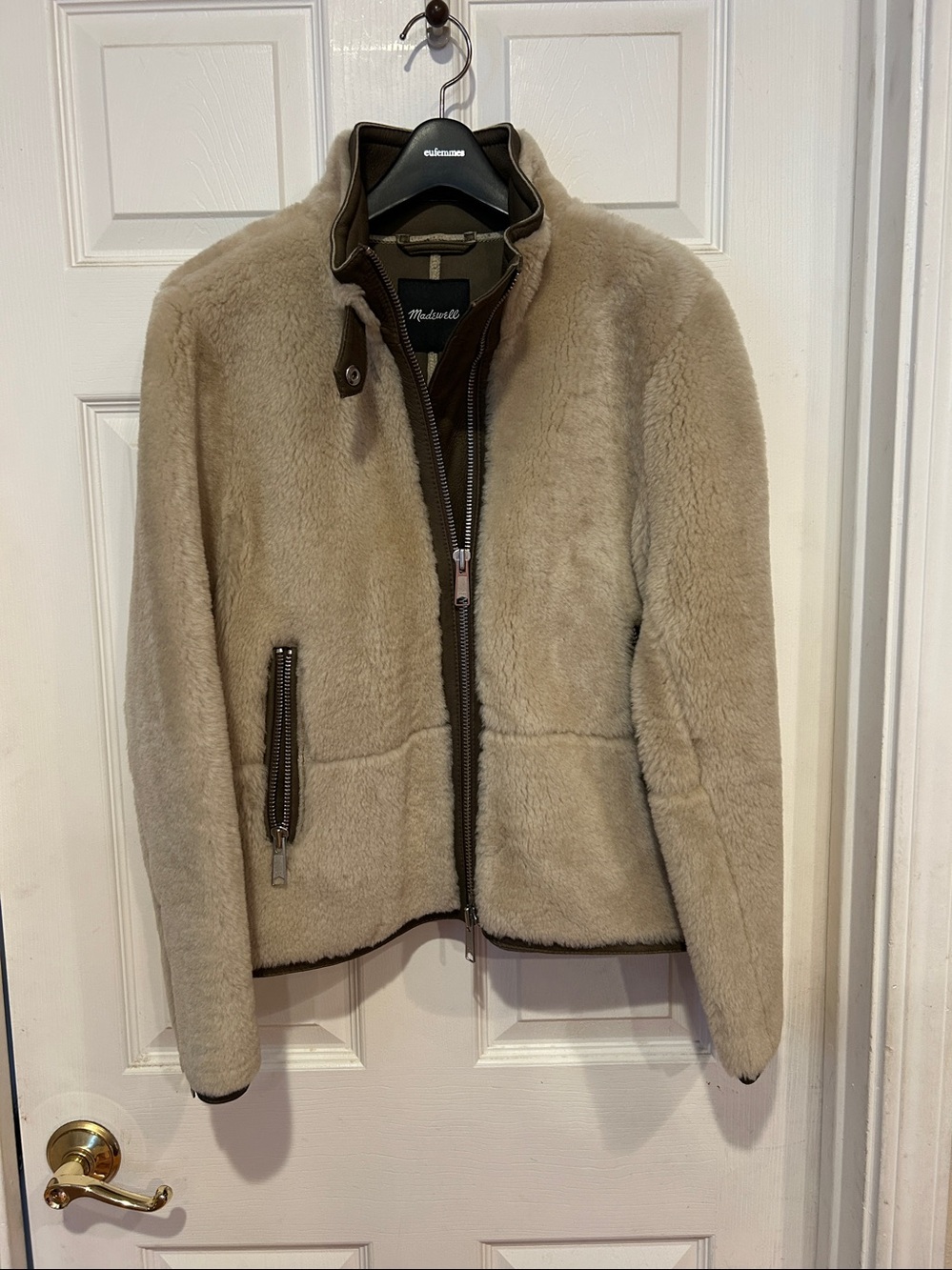 Madewell Beige Shearling Zip Jacket